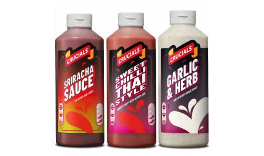 Crucials Sauce x 3 (Sriracha/Garlic Herb/Thai) 500ml Free doner mix